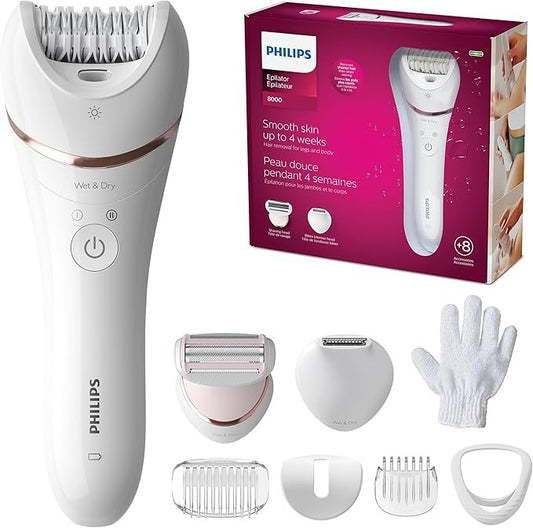 Philips, Bre720/14 Epilator Series 8000 Wet And Dry Cordless Hair Removal For Legs And Body With 8 Accessories, White