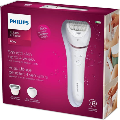 Philips, Bre720/14 Epilator Series 8000 Wet And Dry Cordless Hair Removal For Legs And Body With 8 Accessories, White