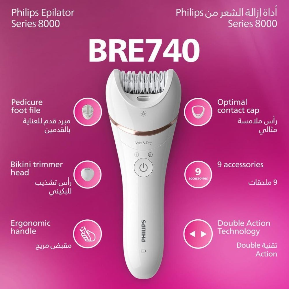 Philips, BRE740/11 Cordless Epilator, Wet And Dry Hair Removal For Legs