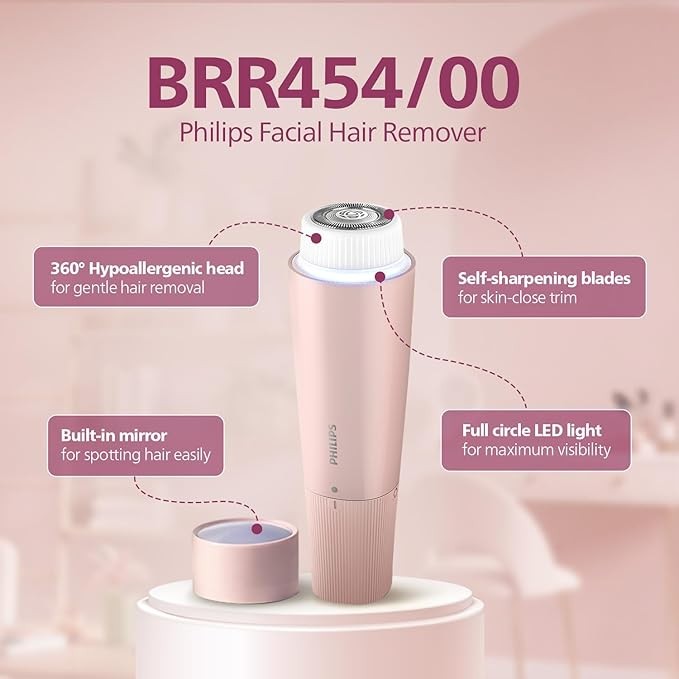 Philips, Cordless Facial Hair Remover with Wide Hypoallergenic Head for gentle experience at home