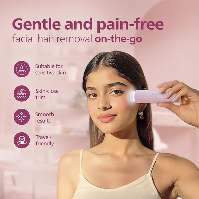 Philips, Cordless Facial Hair Remover with Wide Hypoallergenic Head for gentle experience at home