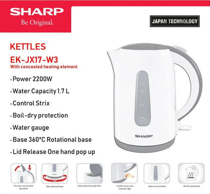 Sharp, 1.7L 2200W White Kettle - EK-JX17-W