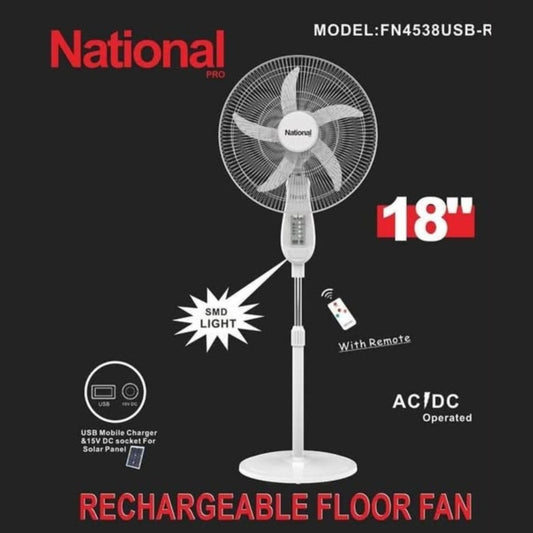 National, Stand Fan 18', Powerful Motor, 3 Speeds Quiet Operation, 40W Oscillation, 5 Blades, Dc/Ac Operated, Black