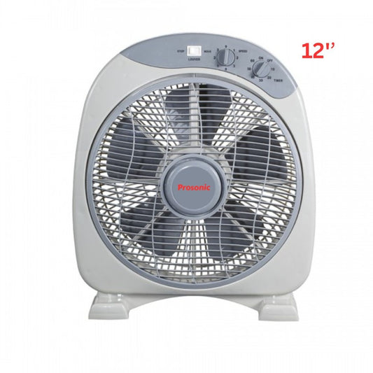 Prosonic, Box Fan 12', Powerful Motor, 3 Speeds Quiet Operation, 35W Oscillation