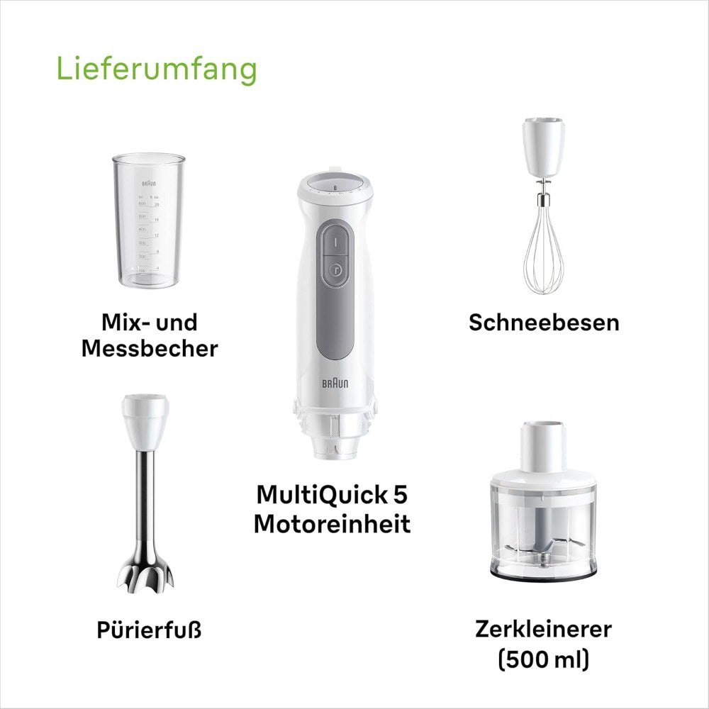Braun, Multiquick 5 Mq 50236 M Hand Blender 1000 W, 21 Speed Levels + Turbo, Stainless Steel