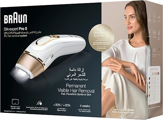 Braun, Silk-Expert Pro 5 Pl5054 Ipl With 2 Extras Venus Razor, Soft Pouch 400.000 Flashes