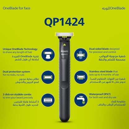 Philips, OneBlade Trim, Edge & Shave Any Length | 2 Stubble Combs, Dual-Sided Blade