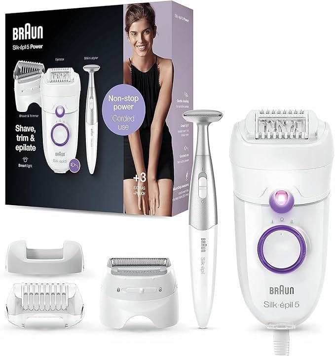 Braun, Silk-?pil 5, SE 5-825 Power Epilator with Electric Razor Head and Bikini Trimmer, Wired