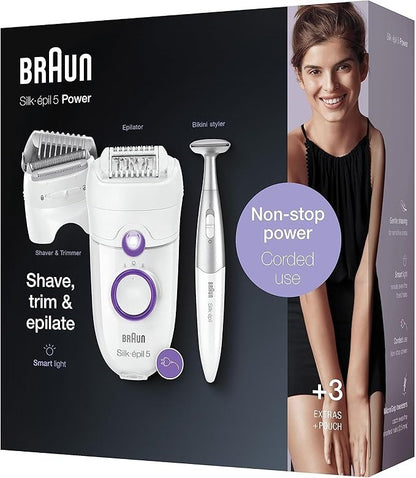 Braun, Silk-?pil 5, SE 5-825 Power Epilator with Electric Razor Head and Bikini Trimmer, Wired