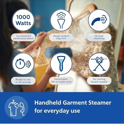 Philips, Handheld Garment Steamer - Compact & Foldable, Convenient Vertical Steaming, 1000 Watt