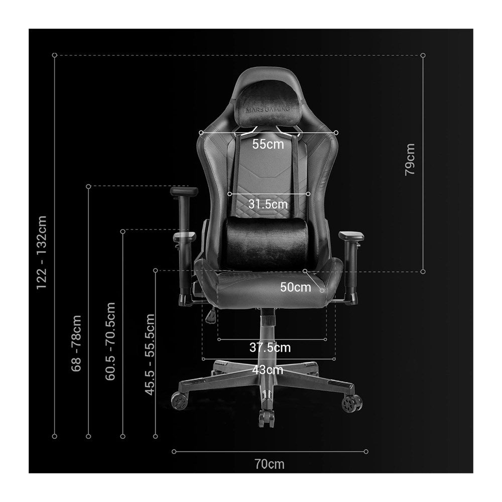 Mars, Gaming Mgc-Pro, Professional Gaming Chair, Square Armrest, Neck + Back Soft-Touch Cushions, Leatherette, Available in Different Colors