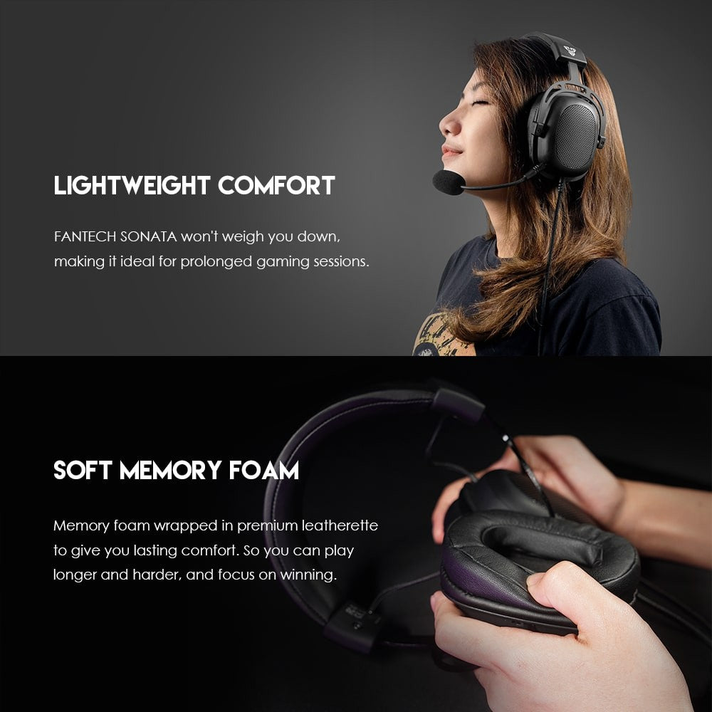 Fantech, Mh90 Sonata Gaming Headset, Detachable Microphone, Crystal-Clear & Powerful Sound