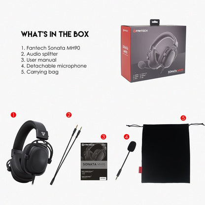 Fantech, Mh90 Sonata Gaming Headset, Detachable Microphone, Crystal-Clear & Powerful Sound