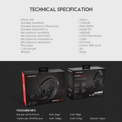 Fantech, Mh90 Sonata Gaming Headset, Detachable Microphone, Crystal-Clear & Powerful Sound