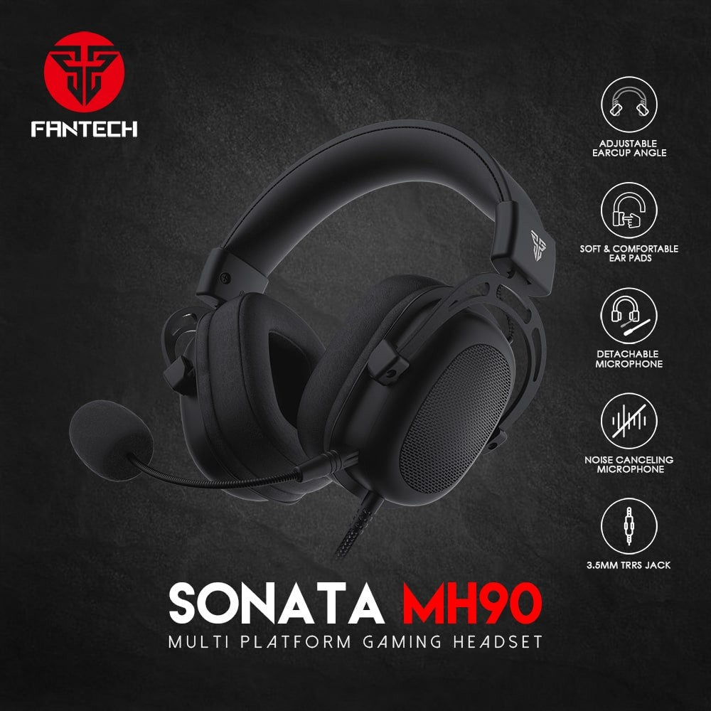 Fantech, Mh90 Sonata Gaming Headset, Detachable Microphone, Crystal-Clear & Powerful Sound