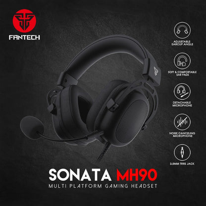 Fantech, Mh90 Sonata Gaming Headset, Detachable Microphone, Crystal-Clear & Powerful Sound