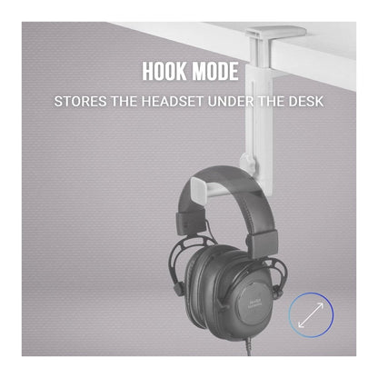 Mars, Gaming Mhh2 2In1 Headset Holder+Stand, 360?, Hook Design, Rubber Pads, White