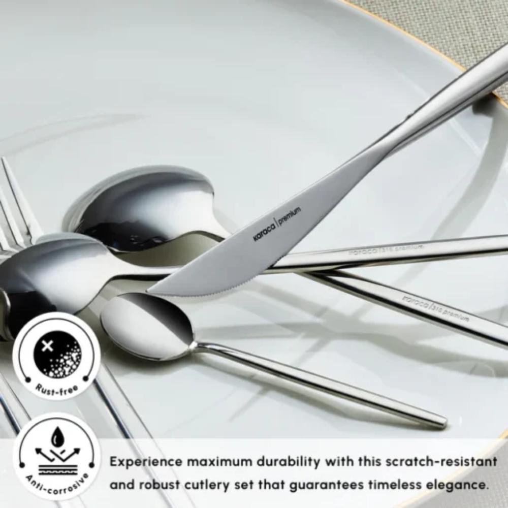 Karaca Mild 84-Piece 316+ Stainless Steel Cutlery Set for 12 People - Silver, 153.03.08.1817