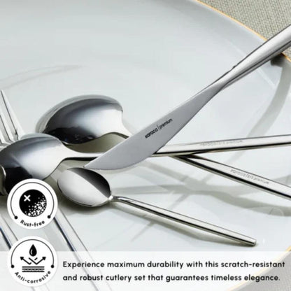 Karaca Mild 84-Piece 316+ Stainless Steel Cutlery Set for 12 People - Silver, 153.03.08.1817