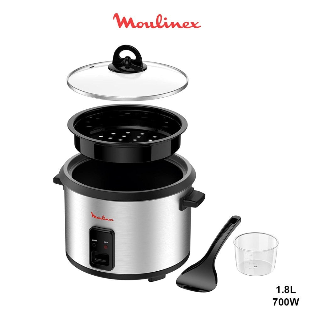 Moulinex, Easy Cook Rice Cooker With Steam Basket, 1.8 Liter, 700 Watt, Silver / Black - Mk123D10