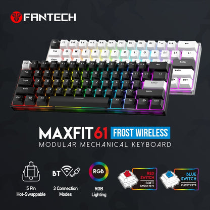 Fantech, Mk857 Maxfit61 Rgb Bluetooth, Wireless And Wired Mechanical Gaming Keyboard (Black)
