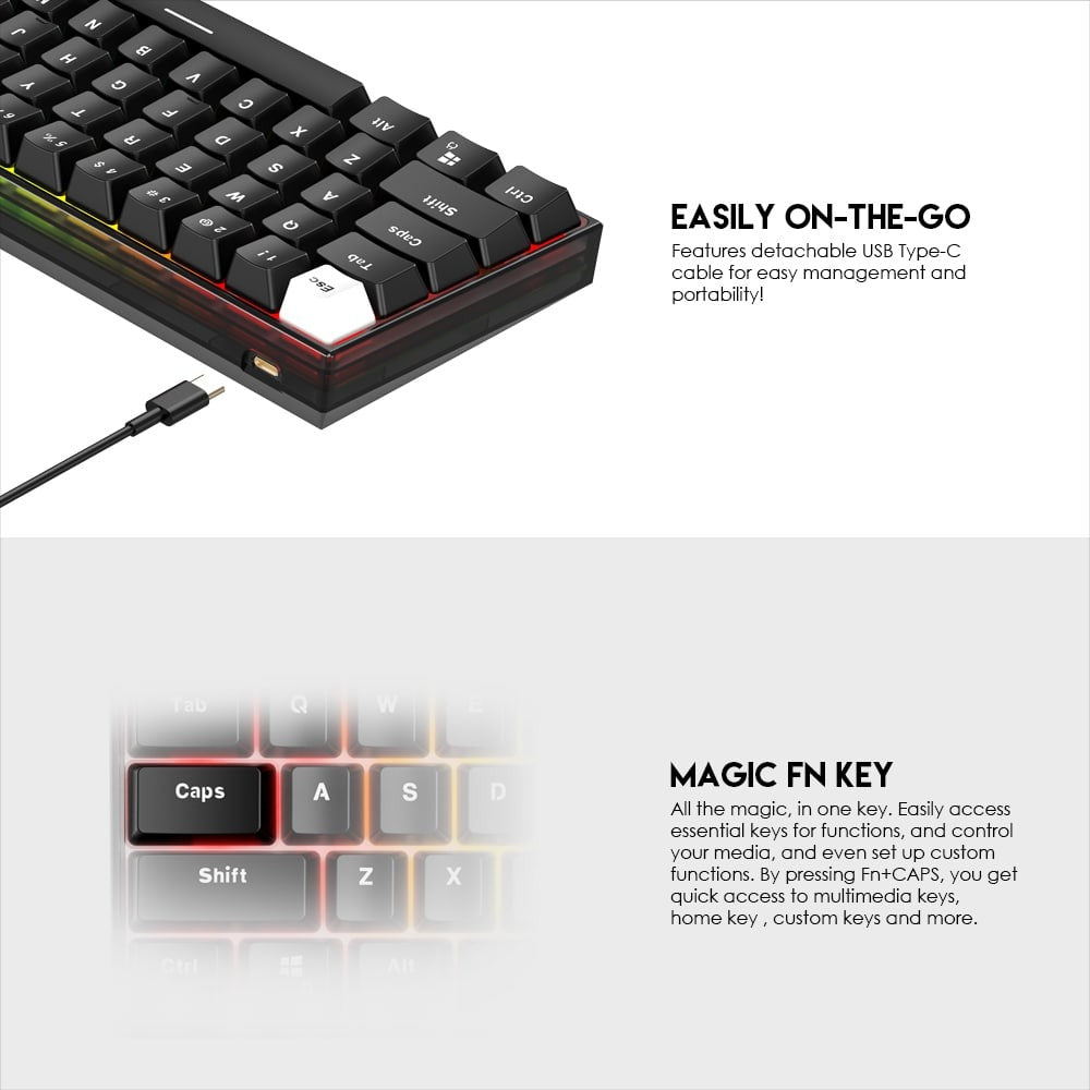 Fantech, Mk857 Maxfit61 Rgb Bluetooth, Wireless And Wired Mechanical Gaming Keyboard (Black)