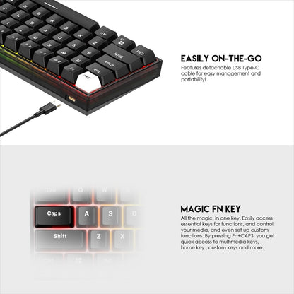 Fantech, Mk857 Maxfit61 Rgb Bluetooth, Wireless And Wired Mechanical Gaming Keyboard (Black)