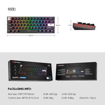 Fantech, Mk857 Maxfit61 Rgb Bluetooth, Wireless And Wired Mechanical Gaming Keyboard (Black)