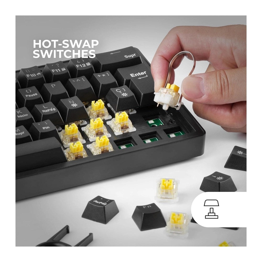 Mars, Gaming Mkminipro, Hot-Swappable Rgb Mechanical 60% Keyboard, Anti-Dust Blue Switches, Software, Us Layout, Available in Different Colors