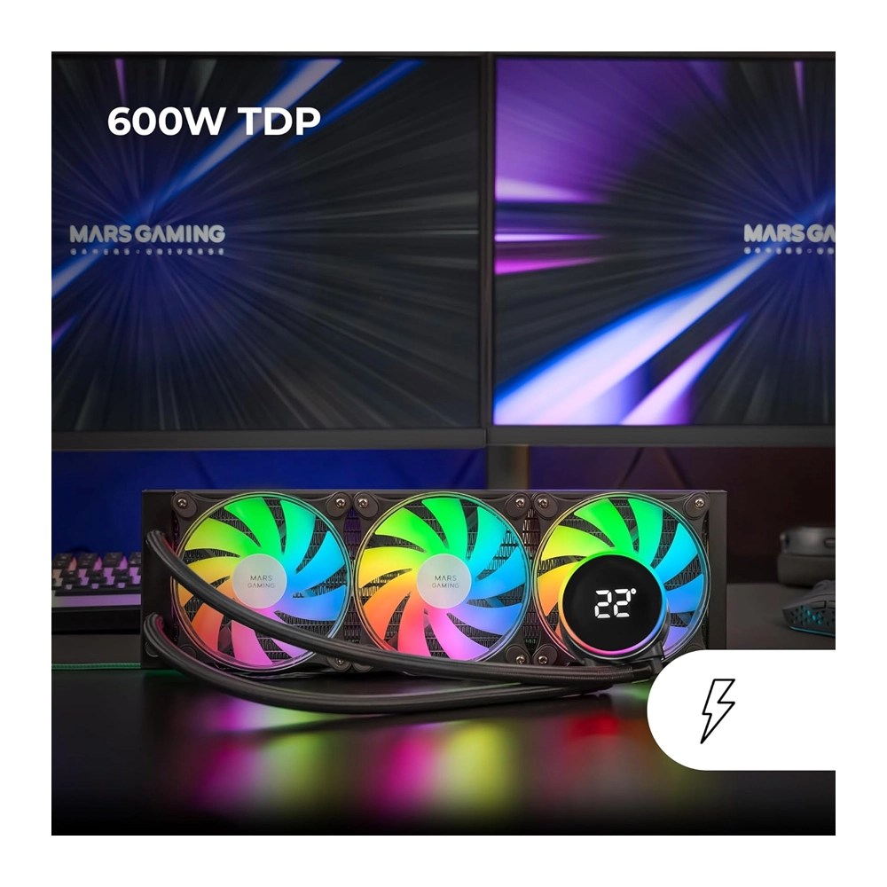 Mars, Gaming Ml-Lcd360, Watercooling Aio 600W Tdp, 3X Fdb Argb Fans, Lcd Temperature Display, Argb Mb Control, Black
