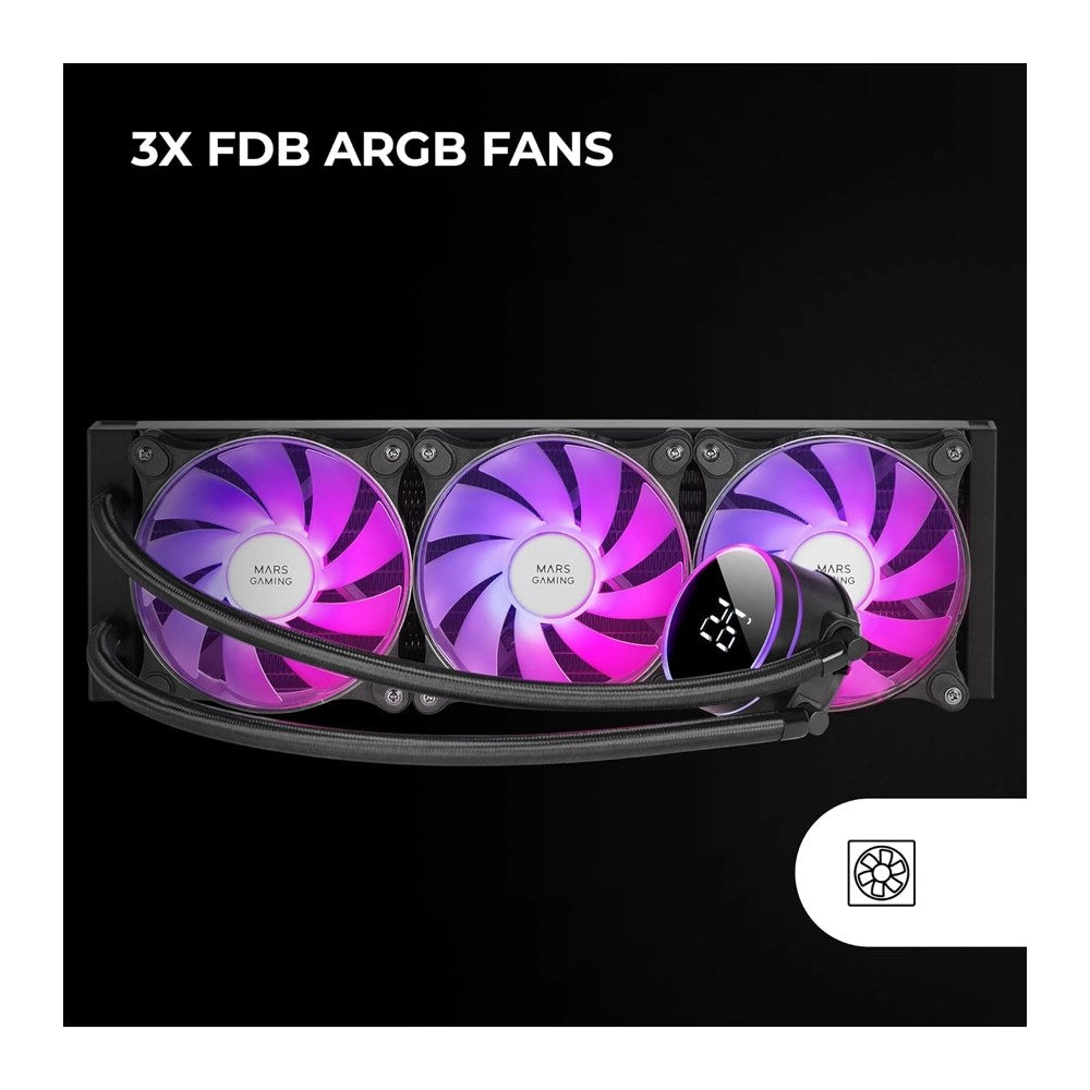 Mars, Gaming Ml-Lcd360, Watercooling Aio 600W Tdp, 3X Fdb Argb Fans, Lcd Temperature Display, Argb Mb Control, Black