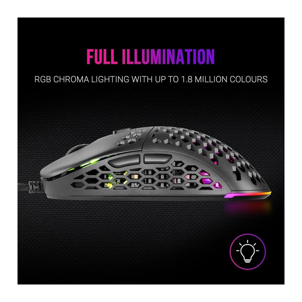 Mars, Gaming Mm55 Black Mouse, 12800Dpi, Extreme-Light 55G, Rgb, Paracord, Soft, Available in Different Colors