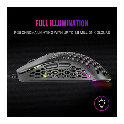 Mars, Gaming Mm55 Black Mouse, 12800Dpi, Extreme-Light 55G, Rgb, Paracord, Soft, Available in Different Colors