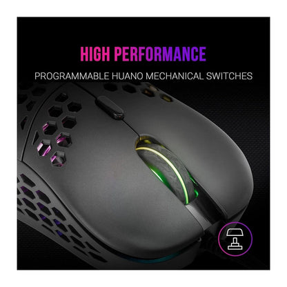 Mars, Gaming Mm55 Black Mouse, 12800Dpi, Extreme-Light 55G, Rgb, Paracord, Soft, Available in Different Colors