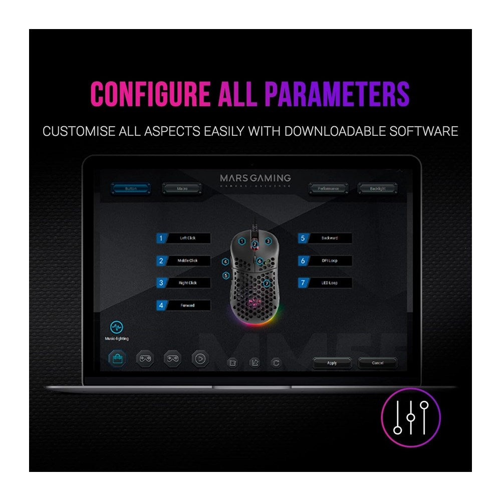 Mars, Gaming Mm55 Black Mouse, 12800Dpi, Extreme-Light 55G, Rgb, Paracord, Soft, Available in Different Colors