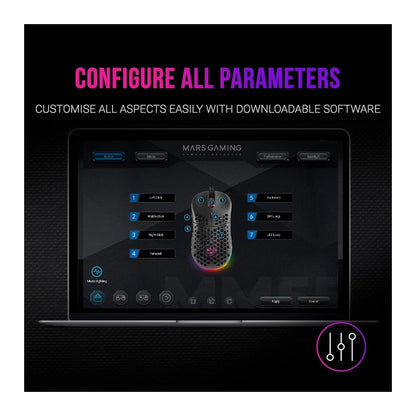 Mars, Gaming Mm55 Black Mouse, 12800Dpi, Extreme-Light 55G, Rgb, Paracord, Soft, Available in Different Colors