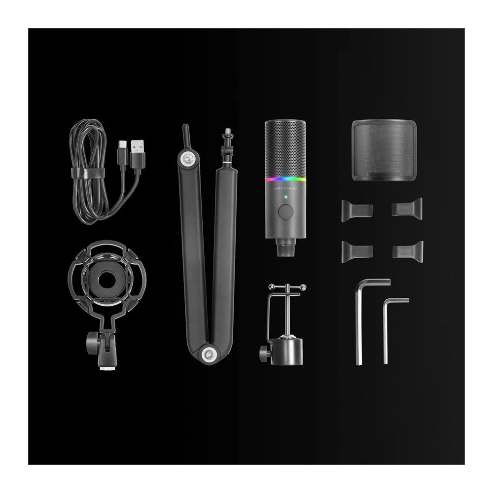 Mars, Gaming Mmic-Xt Ultra-High Def Argb Microphone,?192Khz 24Bit, Arm, Antivib+ Metal Filter, Usb, Black