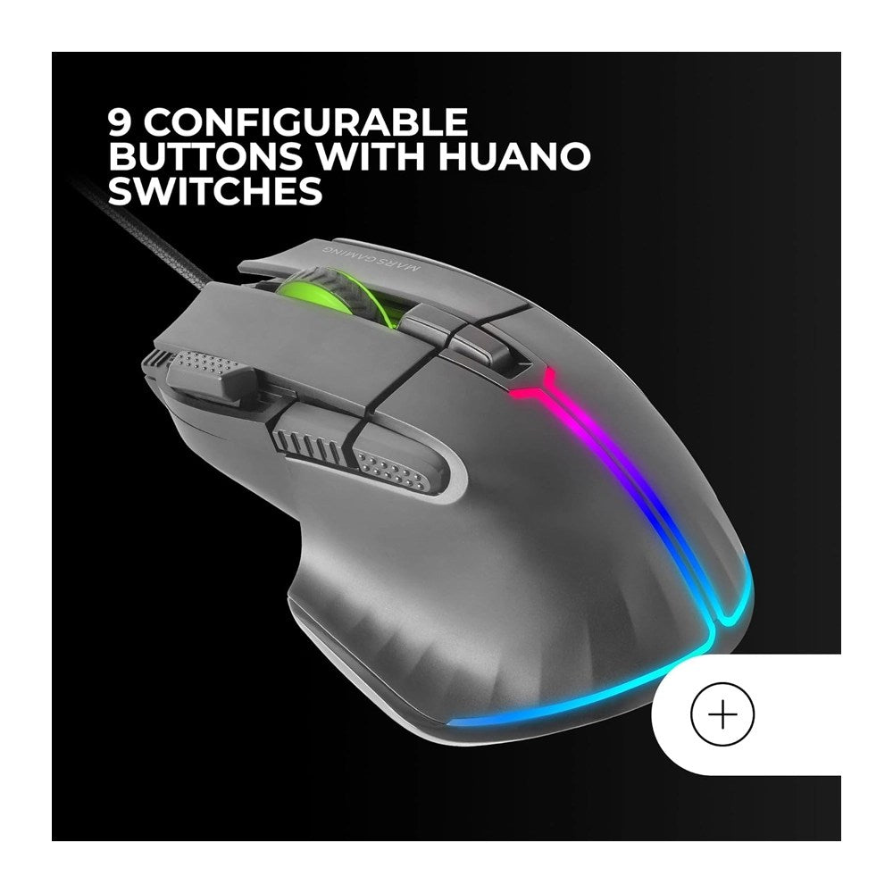 Mars, Gaming Mm-Xt, Rgb Gaming Mouse, 12800 Dpi, Ergonomic With Thumb Rest, Huano Switches, Software, Available in Different Colors