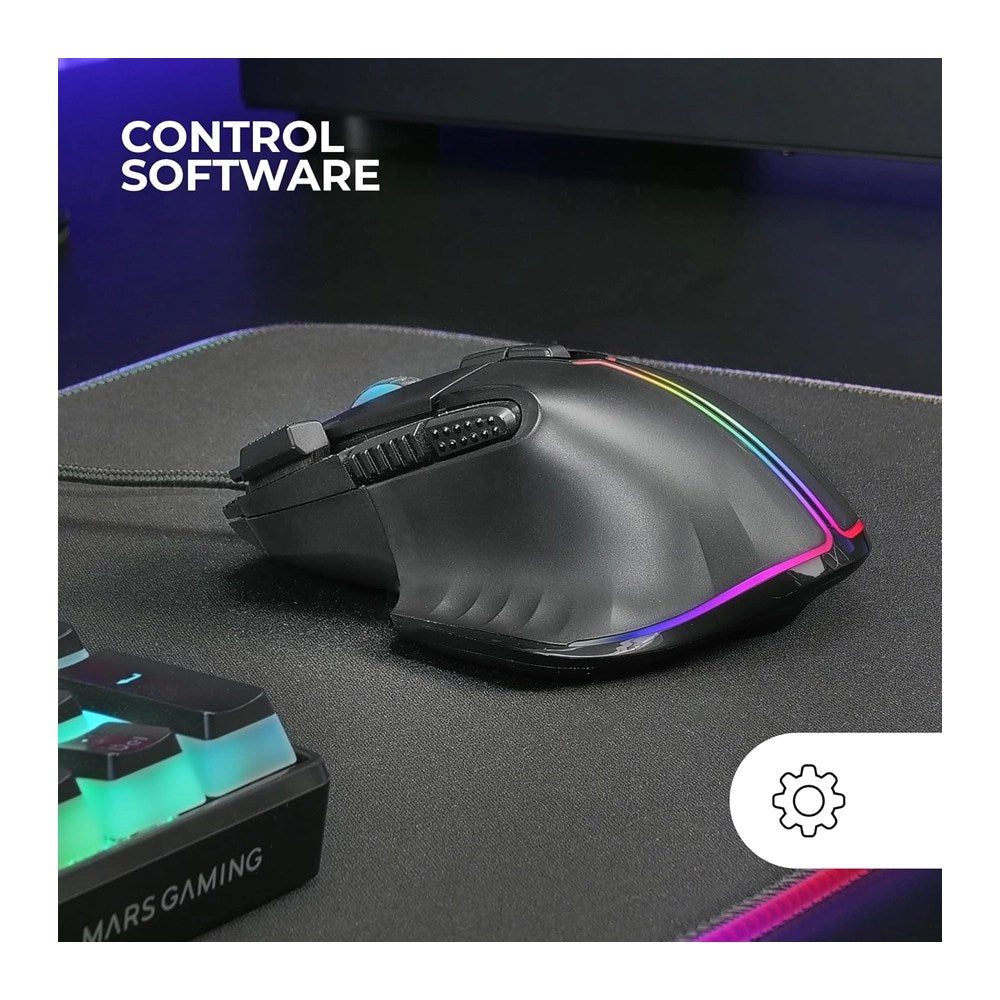 Mars, Gaming Mm-Xt, Rgb Gaming Mouse, 12800 Dpi, Ergonomic With Thumb Rest, Huano Switches, Software, Available in Different Colors