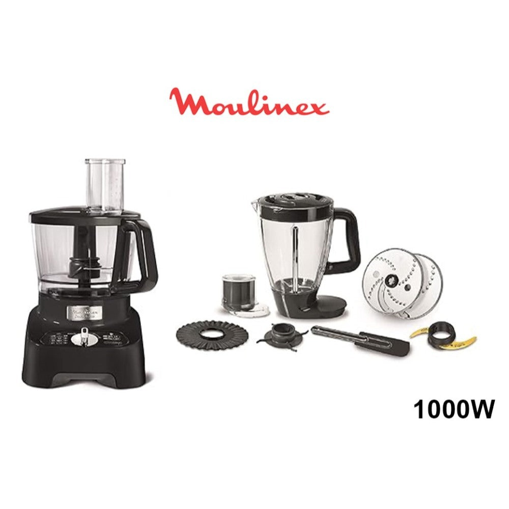 Moulinex, Food Processor | Double Force 3L Food Processor |1000 W | 8 Attachments | Black |3 L Bowl Capacity And A 2 L Blender