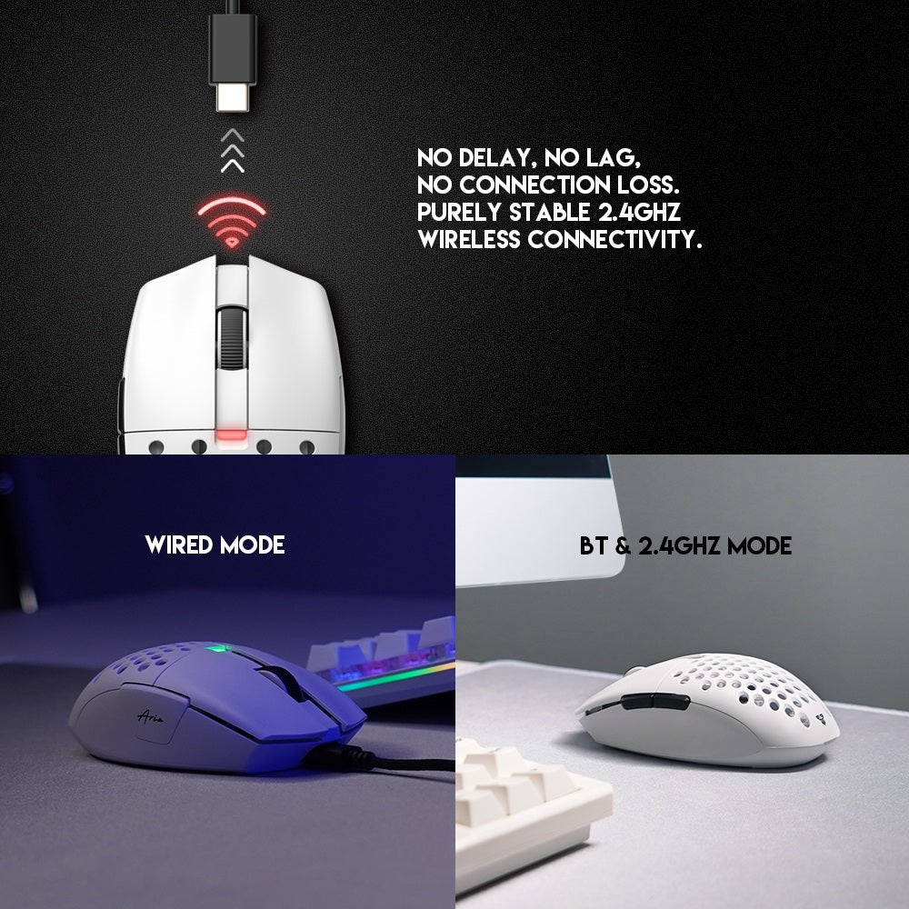 Fantech, Xd7 Aria Go, 3 Mode Connection Wired, Bluettoth & Wireless, 26000Dpi, Ultra Light Weight, Built-In Rechargeable Battery, Pro Gaming Mouse