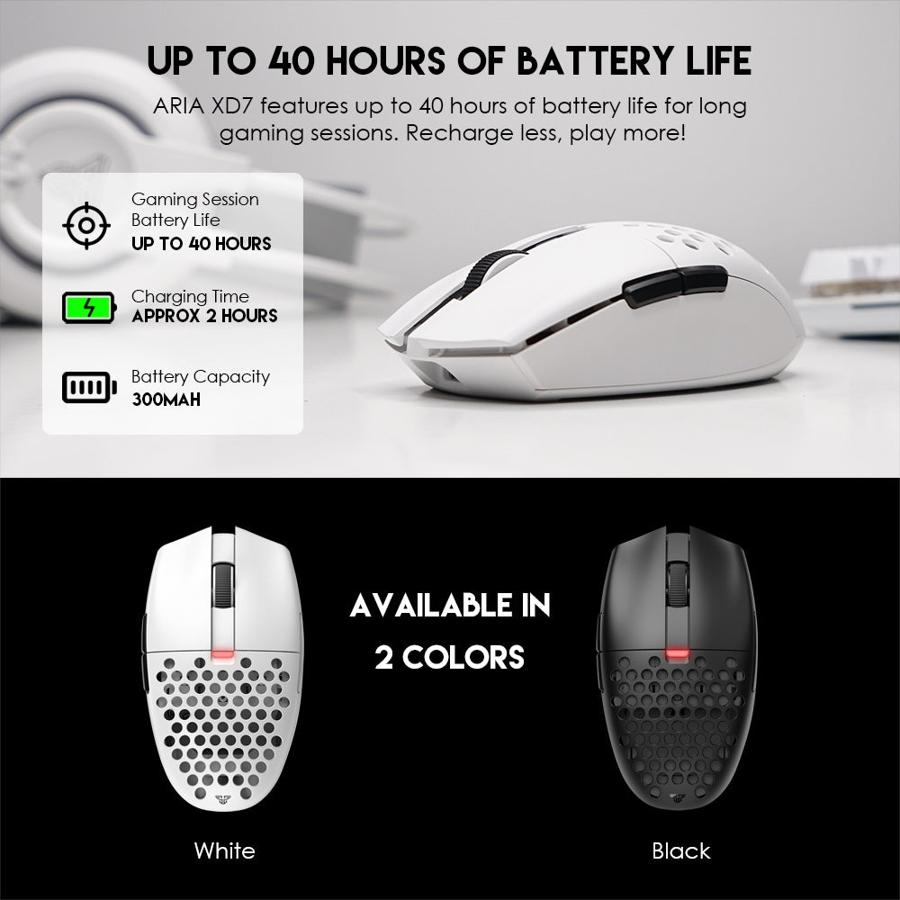 Fantech, Xd7 Aria Go, 3 Mode Connection Wired, Bluettoth & Wireless, 26000Dpi, Ultra Light Weight, Built-In Rechargeable Battery, Pro Gaming Mouse