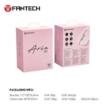 Fantech, Xd7 Aria Go, 3 Mode Connection Wired, Bluettoth & Wireless, 26000Dpi, Ultra Light Weight, Built-In Rechargeable Battery, Pro Gaming Mouse