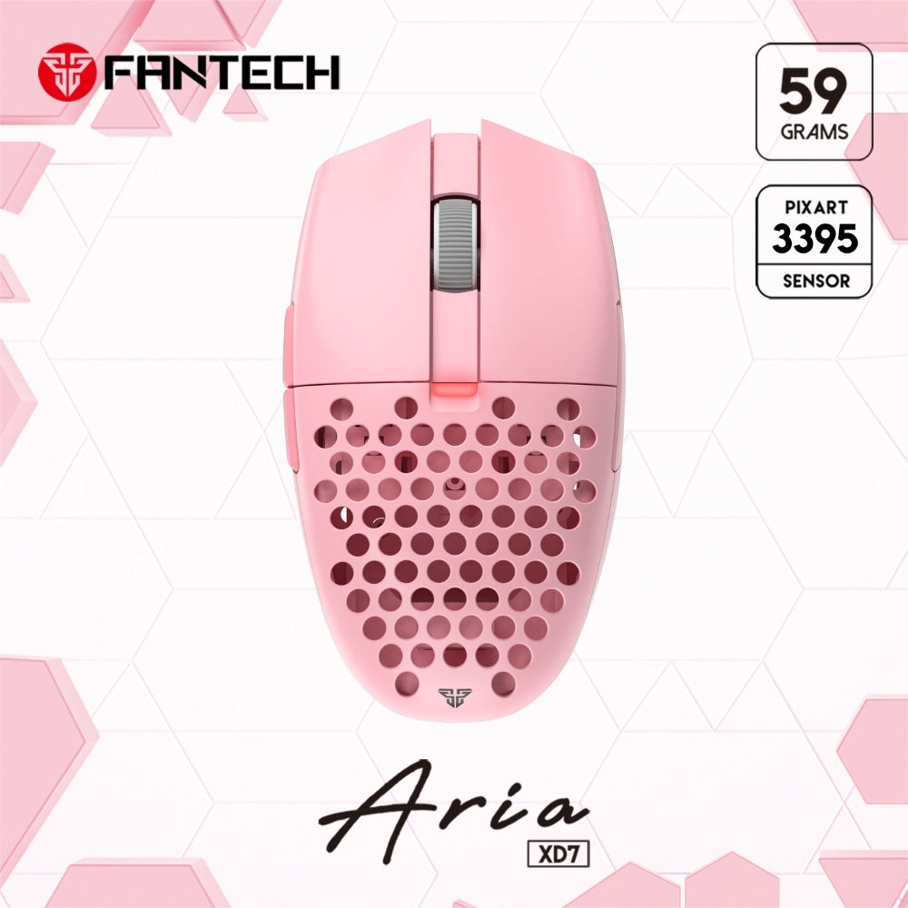 Fantech, Xd7 Aria Go, 3 Mode Connection Wired, Bluettoth & Wireless, 26000Dpi, Ultra Light Weight, Built-In Rechargeable Battery, Pro Gaming Mouse