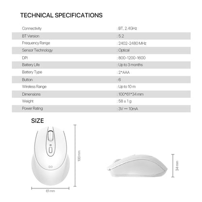 Fantech, W191S Go: Dual Mode Bluetooth & Wireless Mouse, Silent Click, Can Connect To 2 Devices Simultaneously