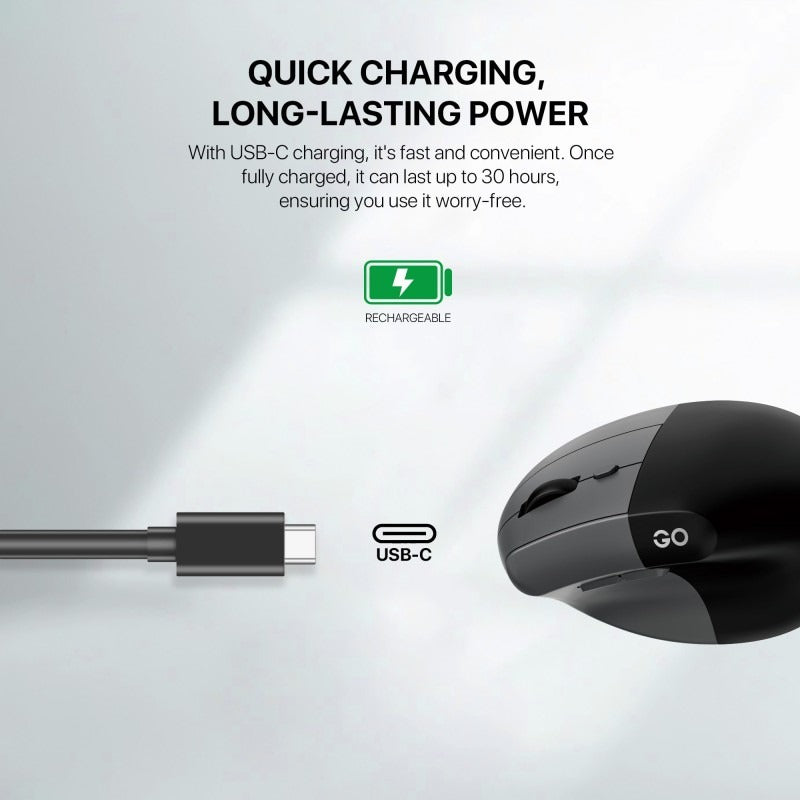 Fantech, W195R Go Comfy, Vertical Mouse, Dual Mode Bluetooth & Wireless, Silent Click, Rechargeable Battery
