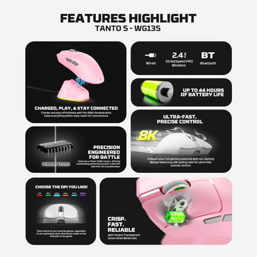 Fantech, Wg13S Tanto S Premium High-Performance Gaming Mouse With 26000 Dpi, 8K Polling Rate, And Tri-Mode Connectivity, Available in Different Colors