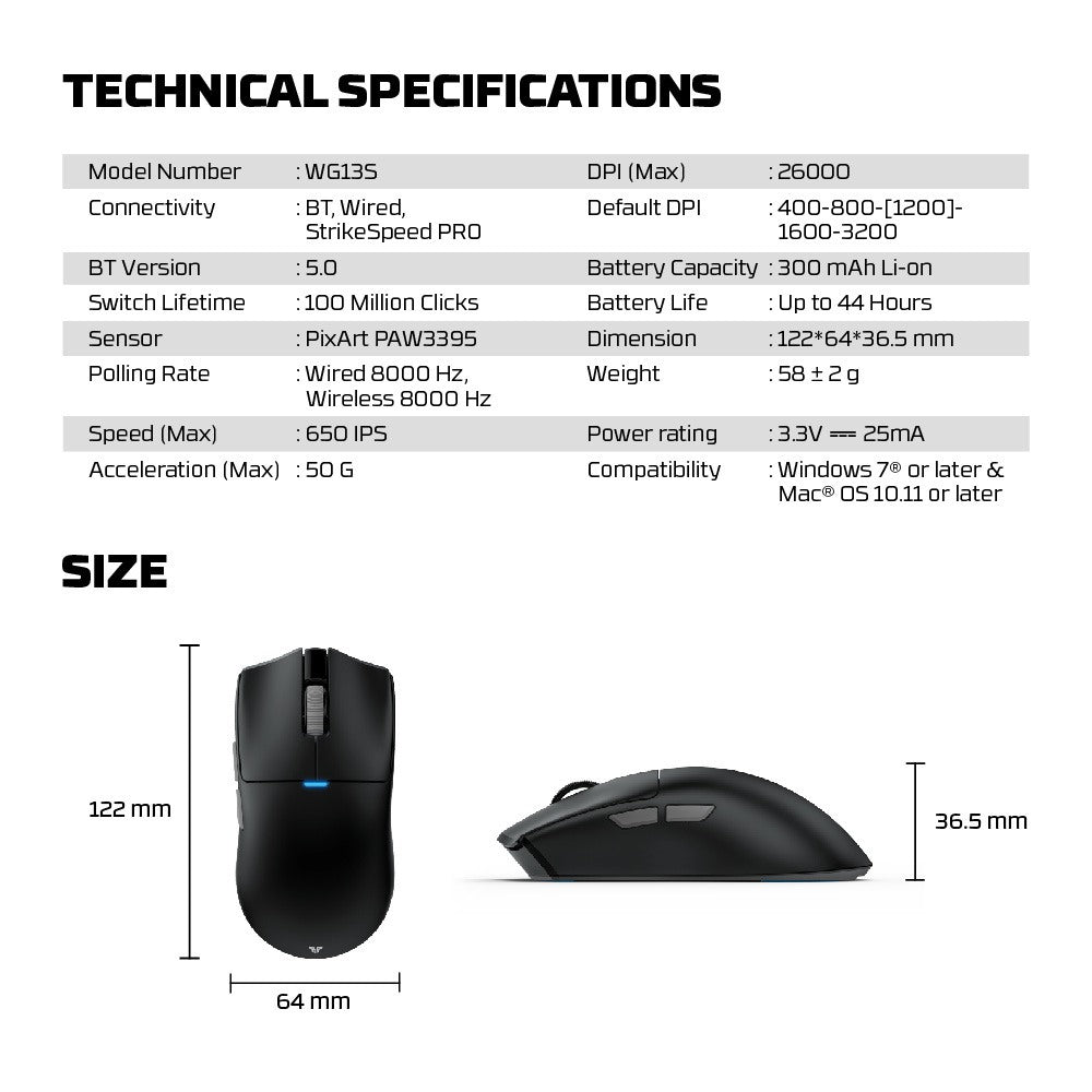 Fantech, Wg13S Tanto S Premium High-Performance Gaming Mouse With 26000 Dpi, 8K Polling Rate, And Tri-Mode Connectivity, Available in Different Colors