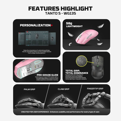 Fantech, Wg13S Tanto S Premium High-Performance Gaming Mouse With 26000 Dpi, 8K Polling Rate, And Tri-Mode Connectivity, Available in Different Colors