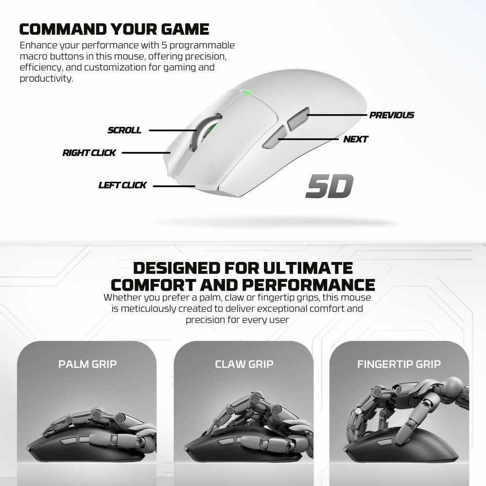 Fantech, Wg13S Tanto S Premium High-Performance Gaming Mouse With 26000 Dpi, 8K Polling Rate, And Tri-Mode Connectivity, Available in Different Colors